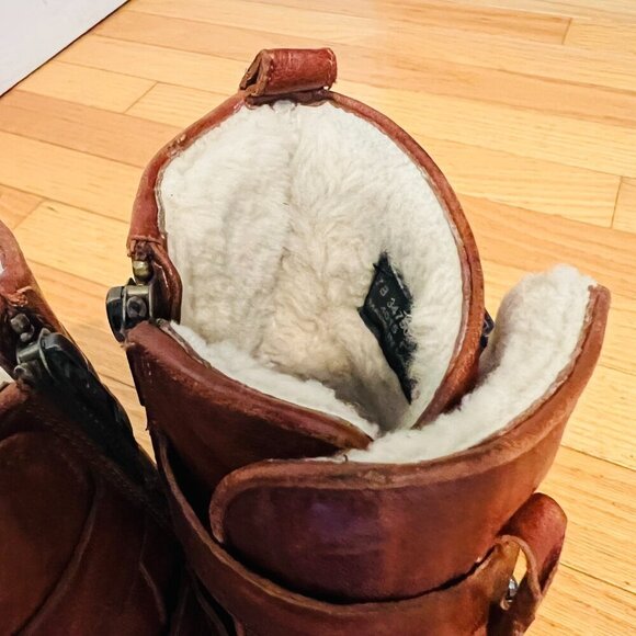Frye Valerie Strappy Shearling Leather Boots in Cognac Size 7 - Picture 12 of 16